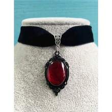 1PC Handmade Black Velvet Vintage Collar Necklace, Gothic Style Halloween Gift - Red - View 1