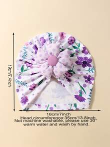 1 pieza Gorro de bebé suave y lindo con estampado morado, adecuado para uso diario en todas las estaciones - Multicolor - Ver 2