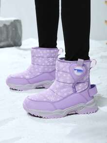 防滑、防撞、耐磨、舒适、保暖、保暖内衬高帮儿童鞋、平底雪地靴、男女通用 - 紫色 - 查看 3