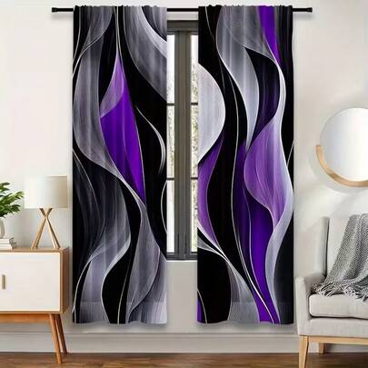 2pcs Energy Purple And Gray/Black Spiral Pattern Curtains - Blackout Privacy Curtains, Polyester, Suitable For Bedroom, Living Room, Office, Teen Room Decor, Living Room Curtains