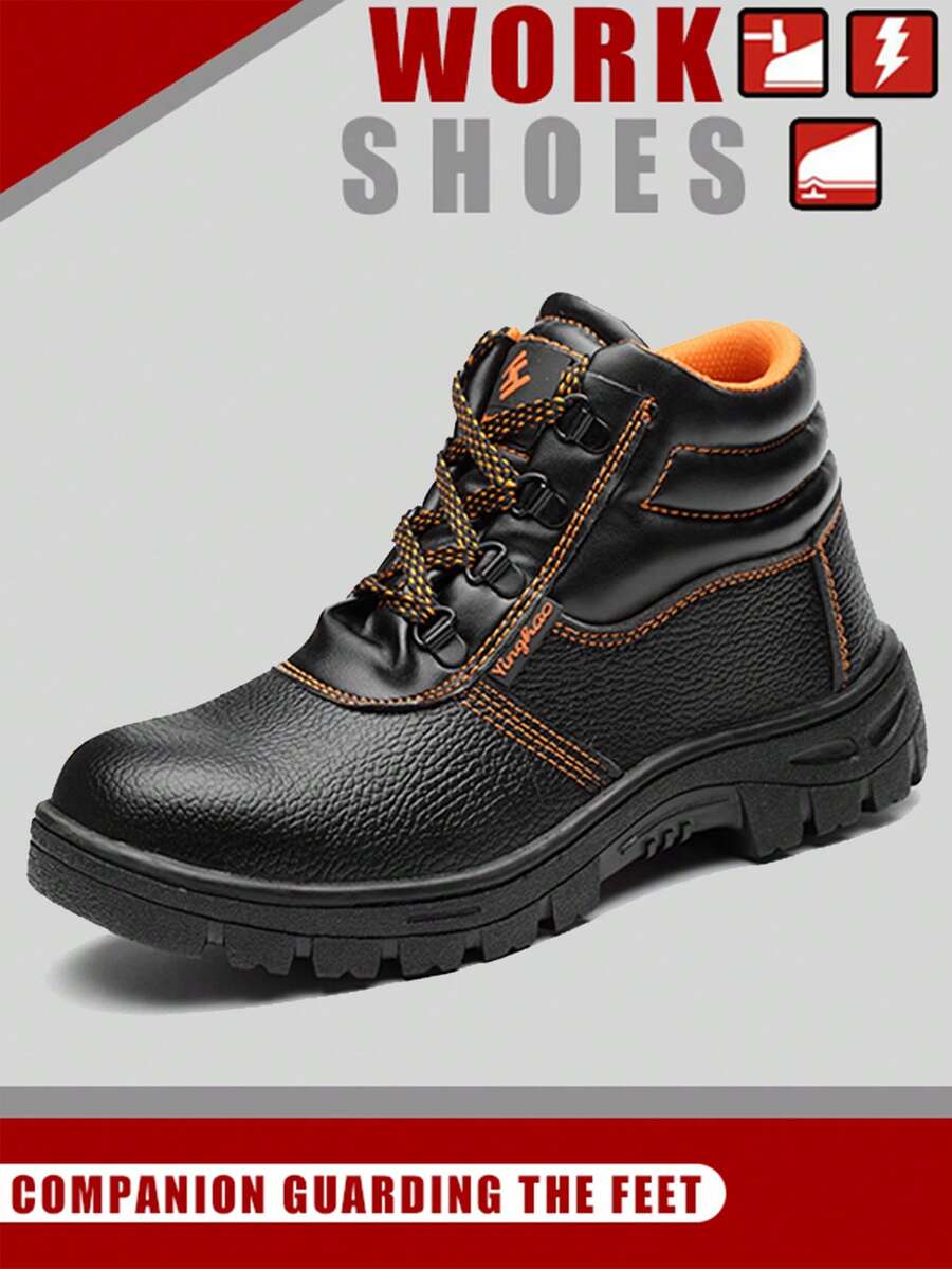 Men's Steel Toe Cap Boots, Anti Smashing And Puncture Safety Shoes, Winter Version, Comfortable Outdoor Work Boots, Construction Sites, Industrial Manufacturing, Men's Work Trainer, Outdoor Travel, Hiking And Mountaineering Shoes, Comfortable Casual Shoes - 黑色 - 查看 1