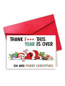 1 张搞笑粗鲁圣诞贺卡，上面写着咒骂圣诞老人，感谢今年已经结束，圣诞快乐贺卡，内附信封，空白，适合送给家人朋友、男士女士的圣诞礼物 - 彩色 - 查看 10