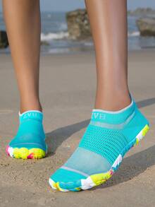 ZVB Couples Water Shoes Suitable For Barefoot Lovers, Soft-Soled Women's Beach Shoes For Swimming, Diving, Outdoor Quick-Drying Summer Sandals, Fishing Water Shoes, Non-Slip Breathable Wading Shoes - 青碧色 - 查看 17