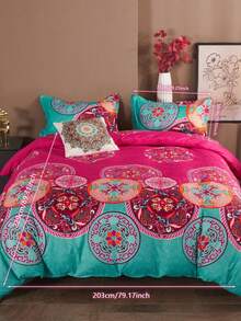 3pcs Polyester Bedding Set, Vibrant Color Floral Design, Full Size Set, Includes 1 Duvet Cover With 4 Corner Ties & Zipper + 2 Pillow Shams (No Fillings), Suitable For Travel, Camping, Home & Dorm Use - Multicolor - View 22