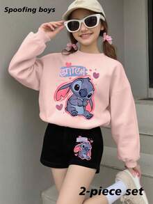 The Cartoon Pattern Of  Character Stitch Is Full Of Childlike Charm, Making It Suitable For Children To Wear - 藕粉色 - 查看 1