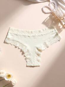 5pcs/Pack Women's Sexy Lace Patchwork Seamless Low-Rise Thong Panties, Soft, Comfortable, Breathable, Suitable For Yoga, Sports And Daily Wear