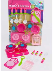 Kit 10 Peças Cozinha Para Brincar Menina Divertido Mini Fogão Panela Tábua Cozinha Candy Brinquedo - Conjunto Cozinha 10 Peças - Visão 4