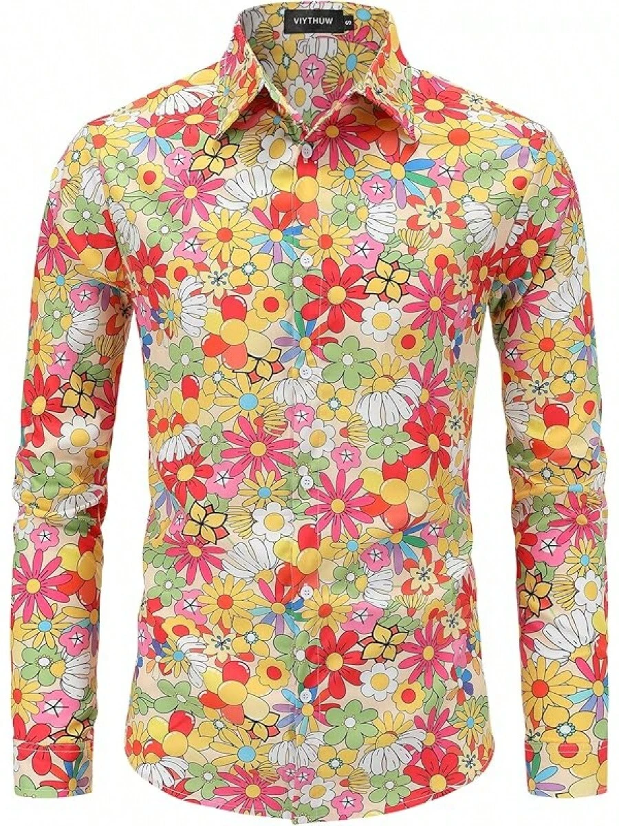 70s Outfits For Men Long Sleeve Casual Button Down 70s Disco Retro Paisley Shirt 70s Floral Vintage Hip Hop Shirts-20256688 - 顏色---8 - 查看 1