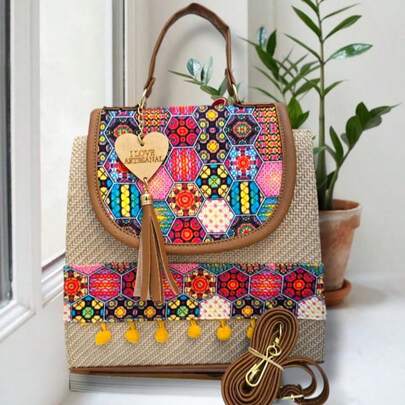 Bolsa de Dama, Mochila de Mujer, Bolsos y Equipaje, Mochila con Estampado Artesanal, Regalo, Bolsos con Colores Elegantes, Moda,  Bolso de Asa, Bolso de Mano, Bolsa de Hombro