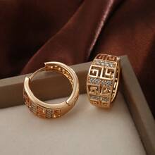 1 Pair Of Retro Fashionable Ladies Ring Earrings, Luxurious Style Copper Jewelry, Inlaid With Synthetic Zirconia, Suitable For Daily Wear, Parties, Banquets, Weddings, Festivals