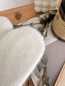 1 Pair Women's Solid Color Rabbit Thermal Lined Double-Layer Thick Knitted Fingerless Gloves, Suitable For Parties, Driving, Cycling, Hiking, Running, Keeping Warm In Cold Weather