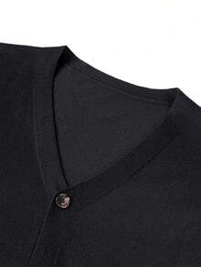 男士纯色长袖单排扣休闲针织开衫，秋冬 - 黑色 - 查看 4