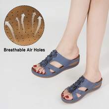 Ecetana Women's Slip-On Platform Sandals - Breathable Open-Toe Wedge Slides With Arch Support & Floral Decor, Non-Slip Sporty Beach Shoes For Vacation, Walking And Summer Outings.Women's Summer Black Sandals.Plataformas De Mujer Elegantes, - 藍色 - 查看 6