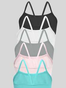 5件装女童纯色简约舒适透气吊带背心文胸，无缝柔软，适合学生日常穿着内衣