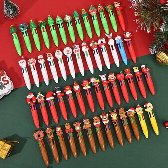 1Set1pcs Christmas Gel Ink Pen, Novel Christmas Round Ballpoint Pen, 0.5mm Black Gel Ink Christmas Character Stick Pen, Christmas Cartoon Gel Ink Pen, Suitable For School Office Supplies, Party Gifts, Festival Gifts,Random Color, Random Style