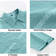 Mens Short Sleeve Button-Down Guayabera Shirts For Men Cuban Embroidered Pleats Beach Shirts…Halloween - Lakeblue - View 5