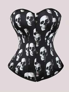 Jutrisujo Corset Top Women Lace Push Up Plus Size Gothic Bustier Princess Renaissance Vintage Halloween - 808-Skull - 查看 1