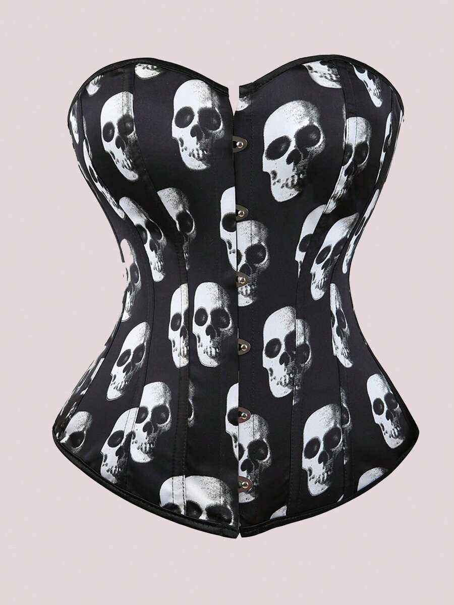 Jutrisujo Corset Top Women Lace Push Up Plus Size Gothic Bustier Princess Renaissance Vintage Halloween - 808-Skull - 查看 1