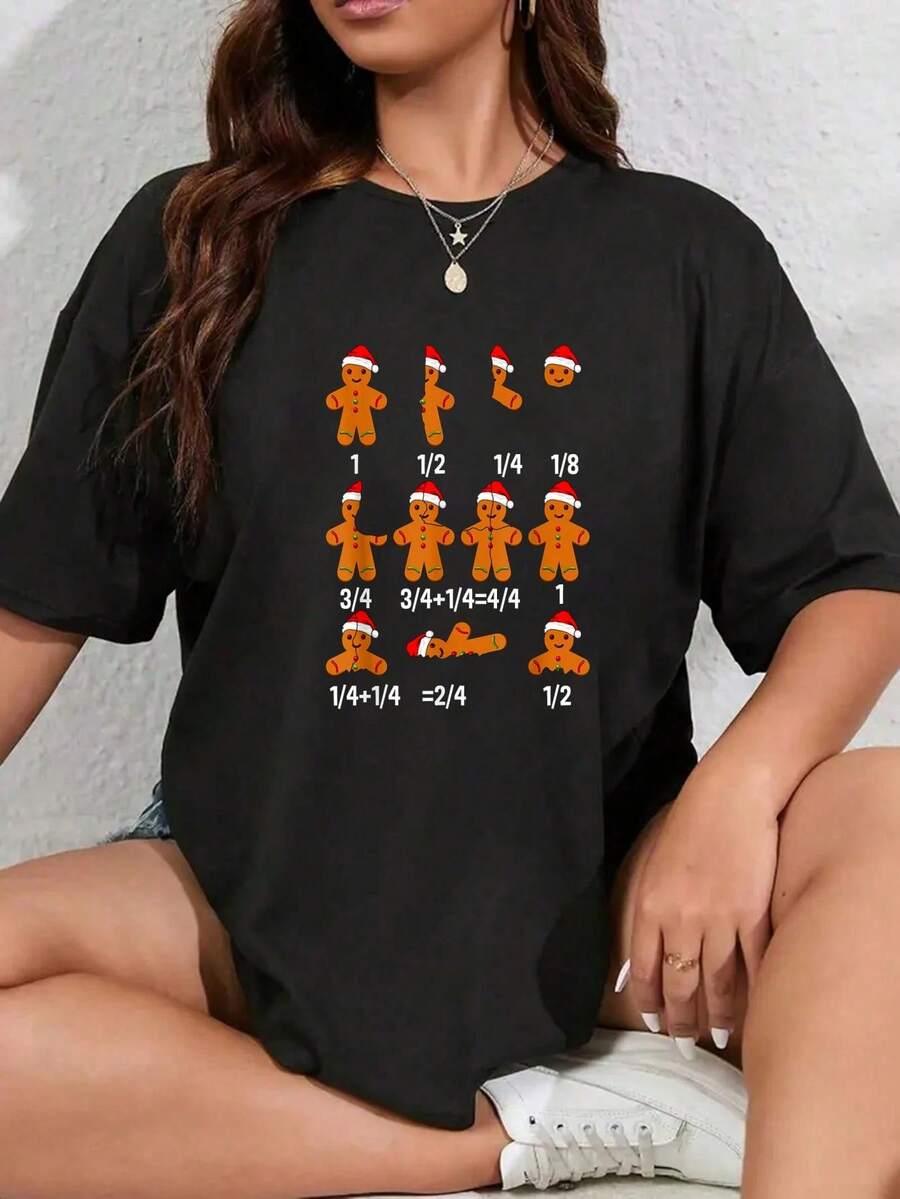Camiseta de Navidad con luces de árbol de lápiz y lazo coqueta para profesor y estudiante - Otoño, camiseta de cuello redondo impresa con árbol de Navidad 100% algodón, top de Navidad para mujeres - Blanco y Negro - Ver 1