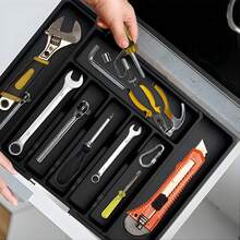 LISM Large Capacity Silverware Drawer Organizer - Expandable Kitchen Cutlery Tray With Adjustable Compartments For Knives, Forks, Spoons And More - Durable Plastic Storage Boxes For Efficient Kitchen Organization, Kitchen Organizer And Storage, Stylish Design, Sturdy Construction, Cutlery Organizer - 黑色 - 查看 4