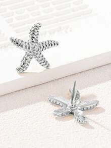 Small Starfish Studs For Women, Minimalist Gold Beach Stud Earrings, Dainty Coastal Theme Jewelry, Everyday Summer Gift For Her - 銀色 - 查看 5