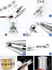 420pcs/Box Gold & Silver Tone Jumpring, Lobster Clasp, Crimp Beads, Optional 1pc Plier, 1pc Tweezer, DIY Jewelry Making Supplies - Multicolor - View 3