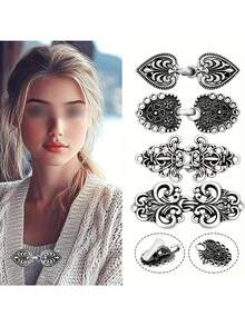 3 قطع/4 قطع مشبك كنزة صوفية من سبيكة معدنية عتيقة، مشبك كارديجان، مشبك طوق قميص، مشبك مانع للانزلاق، دبوس، بالجملة