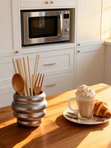 1pc/Set Bohemian Style Kitchen Utensil Storage Rack, Cute Wavy Countertop Canister, Fashionable Space-Saving Kitchen Organizer Container, Durable Decorative Vessel, Perfect For Modern Kitchen Storage And Stylish Display