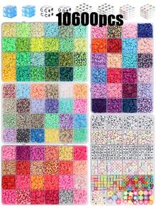 3500 Stücke/7200 Stücke/10600 Stücke Ton-Perlen Armband Bastelset, Freundschaftsarmband Sets mit flachen Perlen für Schmuckherstellung, Polymer Heishi Perlen Set für Armbänder, Halsketten DIY Basteln