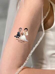 Wedding Couple Temporary Tattoos Personalized Photo Stickers Bridal Celebrations Birthday Bachelorette Party Face Cutouts Party Favors Waterproof Body Art - Multicolor - View 8