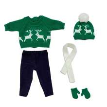 Christmas Doll Outfit Set, Includes Sweater, Hat, Scarf, Pants, Gloves With Christmas Tree, Reindeer, Snowflake Elements, Fits 16-18 Inch Reborn Dolls, Christmas Gift (Doll And Shoes Not Included)