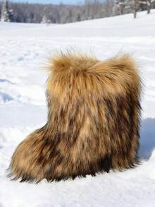 New Winter Warm Plush Faux Fur Snow Boots For Women - Dark Grey & Brown & Black Ankle Booties With Soft Lining, Cozy Slip-On Design For Cold Weather Outdoor & Indoor Wear Unisex Short Ankle Faux Raccoon Fur Snow Boots - Solid Classic Color, Super Smooth Fur Touches The Ground, Perfect For Christmas & Halloween,  Y2K Style! Y2K Fashion Men's & Women's Snow Boots - Faux Raccoon Fur, Silky Smooth Floor-Reaching Fur, Solid Classic Shade, Ideal For Christmas & Halloween! Short Ankle Unisex Snow Boots With Faux Raccoon Fur - Solid Classic Color, Ultra-Smooth Fur Hits The Ground, Must-Have For Christmas & Halloween, Edgy Y2K Vibe! Christmas & Halloween Essential Faux Raccoon Fur Snow Boots (Unisex) - Solid Classic Hue, Smooth Fur Touches The Floor, Stylish Y2K Look! Y2K Short Ankle Snow Boots For Men & Women - Faux Raccoon Fur, Super Smooth Floor-Length Fur, Solid Classic Color, Great For Christmas & Halloween Celebrations! - 棕色 - 查看 3