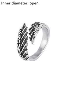 1pc Fashion Personalized High-End Chic Simple Vintage Feather Decor Adjustable Open Ring, Suitable For Men And Women Daily Wear