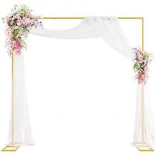 1 pieza El arco dorado de boda es adecuado para celebrar ceremonias. Kit de soporte de arco de metal rectangular para globos. Marco de arco cuadrado de flores de jardín. Tubo portátil y ajustable, resistente, con base, adecuado para celebraciones de aniversario, fiestas de cumpleaños, bodas, baby showers, decoración del hogar y decoraciones para fiestas festivas. Soporte decorativo para globos