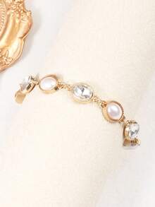 Set de 8 piezas de pulseras elegantes con mariposas, perlas falsas y rhinestones para mujeres, adecuadas para uso diario y fiestas - Oro 1485 - Ver 18