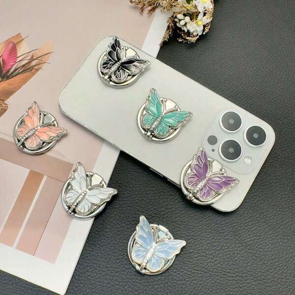 Rhinestone Butterfly Ring Grip Phone Holder, Rotatable Foldable Metal Ring Stand Holder, Universal Phone Accessory Compatible With IPhone, Android Phone, Gift For Birthday, Family, Friends Phone Ring Holder Phone Grip