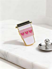 1pc Creative Heart-Shaped Bubble Tea Cup Brooch, Pink Tea Cup Badge Pin, Bag/Clothing Decor, Gift For Friends & Students