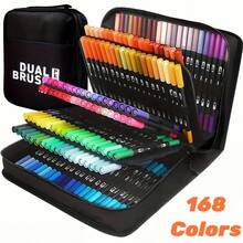 12/24/36/48/60/72/120/168 Colors Dual Brush Markers Pens, Artist Coloring Marker Set, Fineliner & Brush Tip Pen With Premium Case For Adults Coloring Books Journal, Drawing, Doodlin,Art Supplies