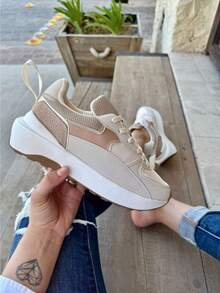 TENIS CASUALES ZAPATILLAS DEPORTIVAS DE MUJER CON BRILLOS Y DECORACION DE MOÑO ACOJINADAS SUELA ANTIDESLIZANTE PRIMAVERA VERANO OTOÑO INVIERNO MODA WOMAN SHOES ZAPATOS DEPORTIVO CASUAL - Gris rosado - Ver 2