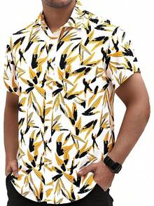 Hawaiian Shirt For Men Short Sleeve Floral Printed Casual Button Down Summer Beach Dress Shirts-20256688 - 黃色03 - 查看 10