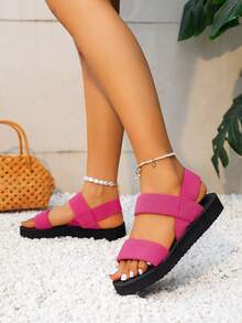 Women's Fashion Vacation Style Outdoor Sandals, Criss-Cross Strap Slippers, Beach Hawaii Style Shoes, Suitable For Autumn & Summer