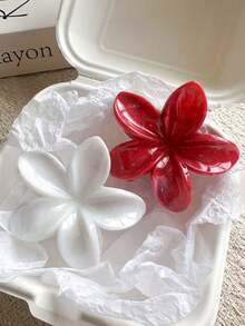 2个/1个 女士 3.07英寸/7.8厘米 红白芙蓉花造型随机颜色轻盈塑料发夹，时尚、优雅、简约、纯色发爪，适合日常、休闲、派对、海滩、浴室、发型设计等场合，女士发夹，秋冬度假装扮必备，夏季适用 - 彩色 - 查看 7