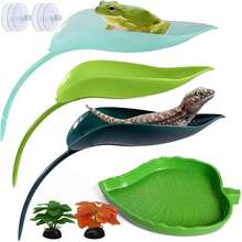 12 piezas Decoración de recipiente de vidrio para reptiles y animales acuáticos, accesorios para ranas arbóreas y serpientes, adecuado para: plataforma de tomar el sol para tortugas, juguetes para trepar en la pared para lagartos y geckos, decoración de hábitat para peces de acuario y camarones - con tazón de alimentación y ventosa para plantas