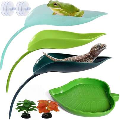 12 piezas Decoración de recipiente de vidrio para reptiles y animales acuáticos, accesorios para ranas arbóreas y serpientes, adecuado para: plataforma de tomar el sol para tortugas, juguetes para trepar en la pared para lagartos y geckos, decoración de hábitat para peces de acuario y camarones - con tazón de alimentación y ventosa para plantas