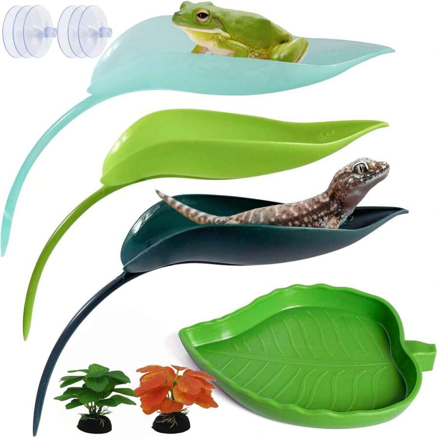 12 piezas Decoración de recipiente de vidrio para reptiles y animales acuáticos, accesorios para ranas arbóreas y serpientes, adecuado para: plataforma de tomar el sol para tortugas, juguetes para trepar en la pared para lagartos y geckos, decoración de hábitat para peces de acuario y camarones - con tazón de alimentación y ventosa para plantas