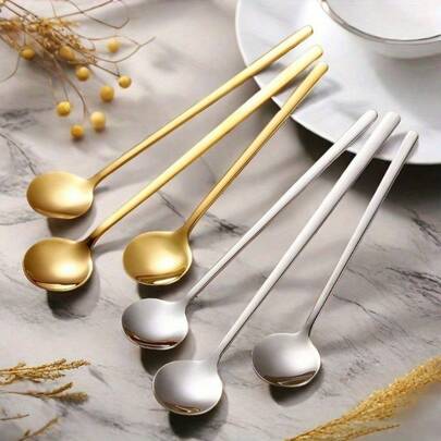 Stainless Steel Round Head Spoon Home Restaurant Dining Long Handle Spoon Soup Spoon Stirring Spoon Dessert Spoon Coffee Spoon