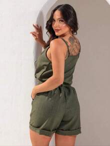 New Fashion Women's Linen Set - 軍綠色 - 查看 3