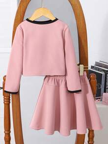 2 Stücke/Set Modisches, elegantes Jacken- und Farbblock-Rock-Set für Kleine Mädchen, Herbst/Winter