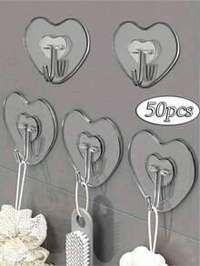 1pc/10pcs Strong Adhesive Clear Wall Hooks - Casual Style, Easy To Install, No Drilling Required, Plastic Heart Shaped Utility Hooks For Kitchen And Bathroom, Wall Mounted Storage Organizer Bathroom Organizer Bathroom Decor Fall Decor Back To School - Trong suốt - Xem 11