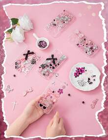 Junk Case Charms,Junk Case Kit For Customizing Diy Cases,With Cute Bow,Flatback Pearls,Letter Beads, Aesthetic Big Decor For Personalization - Cute Pink - View 6